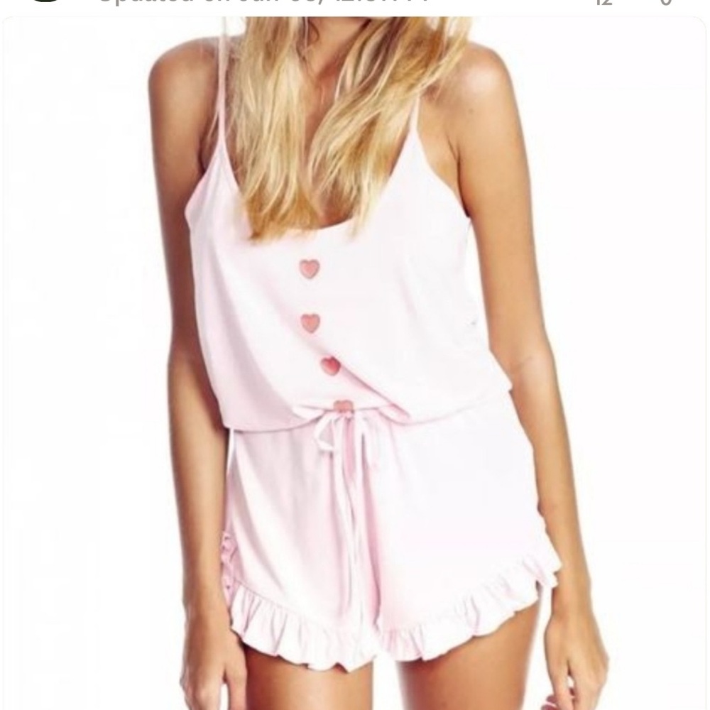 Wildfox Intimates Pink Heart Button PJ Romper
